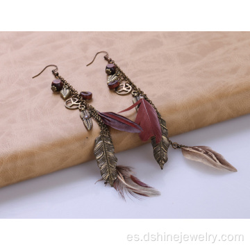 Pendientes de pluma larga paz Charms colgante pendientes